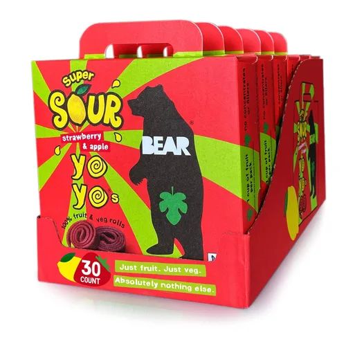 Yoyos de fruta Bear Sour, fruta real, manzana y fresa, sin azúcar añadido, todo natural, sin OMG, sin gluten, vegano, bocadillo saludable para niño