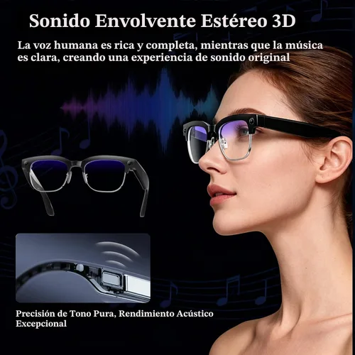Miniatura 6 de Gafas inteligentes AI con cámara HD 4K, gafas de cámara Bluetooth antivibración de 800W, grabación de video 1080P con micrófono dual y reducción