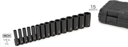 Miniatura 2 de TEKTON Juego de dados de impacto de 6 puntos profundos de 3/8 pulgadas, 15 piezas (1/4-1 pulg.) - Estuche SID91301