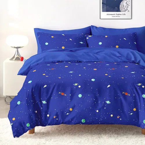 Wake In Cloud - Juego de edredón espacial, tela 100% algodón, diseño de astronauta con diseño de constelación, cohete y estrella, para niños y