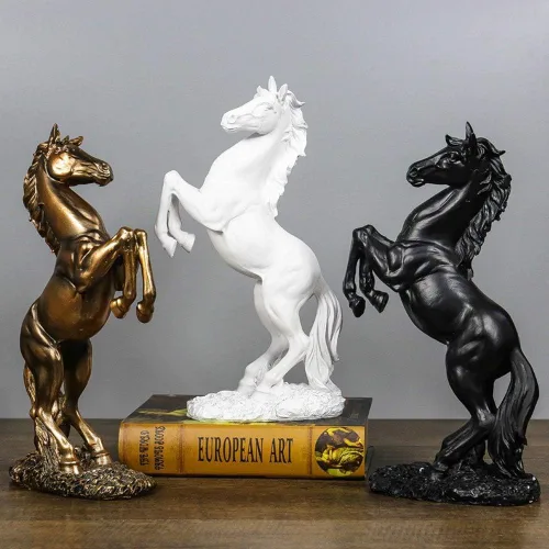 Miniatura 4 de Lependor Estatua de resina de caballo de pie, escultura de caballo de lucha para decoración del hogar, figura de arte, adorno decorativo de Negro