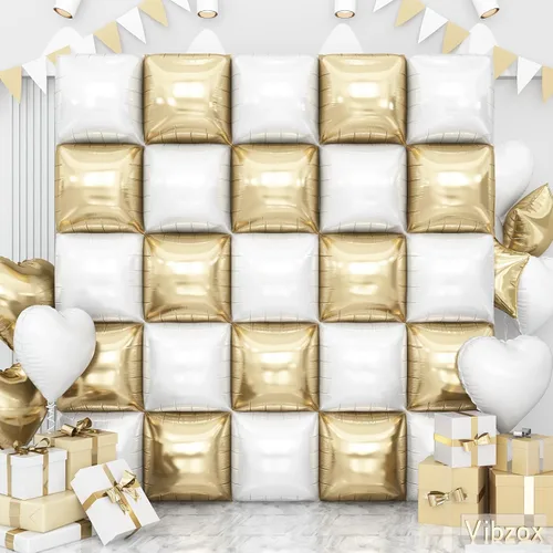 Miniatura 16 de Globos cuadrados en blanco y negro para pared, globos cromados y blancos de doble cara, kit de arco de túnel, telón de fondo para tablero de ajedrez