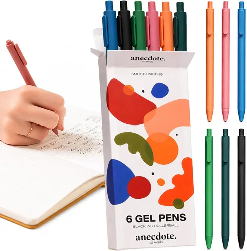 ANECDOTE. Journaling Pens Set (6 Pack) | Black Ink Planner Pens, Fine Point Pens (0.5mm) | Cute Journal Accessories, Retractable Gel Pen Set, Smooth