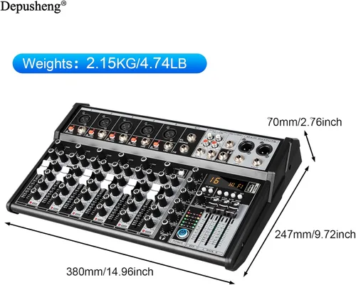 Miniatura 7 de Depusheng Mezclador de Audio Profesional, Interfaz de Audio de 7 Canales Sistema de Consola de Mezcla de Mesa de Sonido, Mezclador DJ DSP Bluetooth