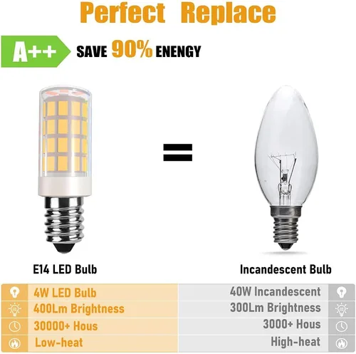 Miniatura 4 de Bombilla LED E14 E14, bombilla de base europea E14, bombilla de campana de cocina E14, bombilla de araña de 120 V de repuesto para lámpara de sal