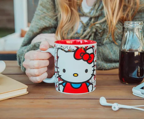Miniatura 5 de Sanrio - Taza de cerámica de Hello Kitty Allover Faces Taza de café grande sin BPA para expreso, té, capacidad para 20 onzas