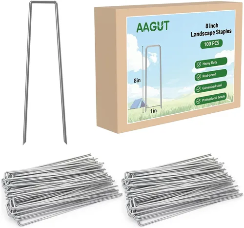 Miniatura 17 de AAGUT Paquete de 50 grapas galvanizadas de 12 pulgadas para jardín, grapas en forma de U, grapas de jardinería para anclaje de césped, tubería