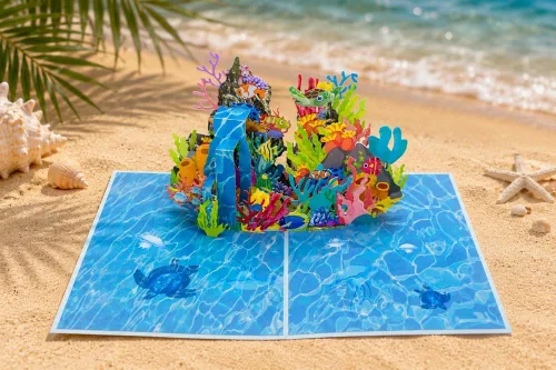Miniatura 4 de ETA Tarjeta desplegable 3D Ocean World, tarjeta de cumpleaños de arrecifes de coral para entusiastas del buceo, regalo del día del padre, H08