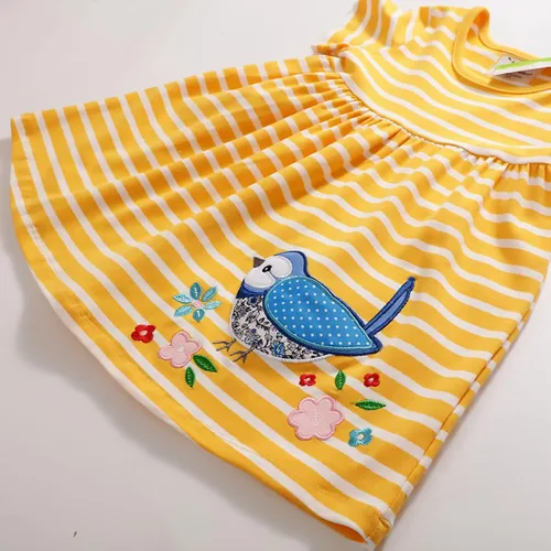 Miniatura 4 de KISSOURBABY Vestido de manga corta de algodón suave para niñas pequeñas, vestido casual de dibujos animados