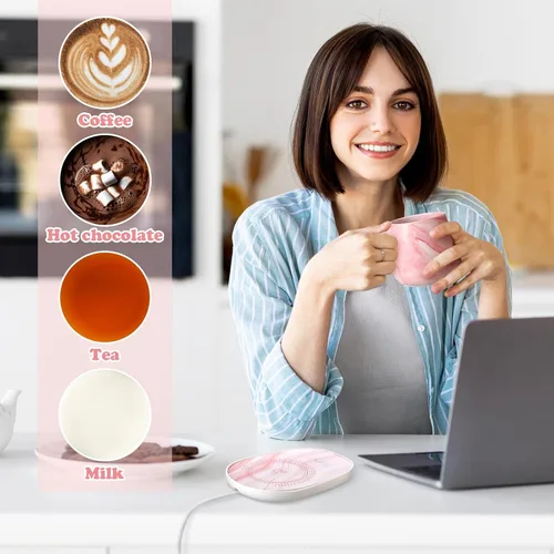 Miniatura 3 de Nitial Calentador de Café de Agradecimiento con Juego de Taza para Mujeres Taza de Mármol Rosa Placa Calentadora de Tazas Regalo de Agradecimiento