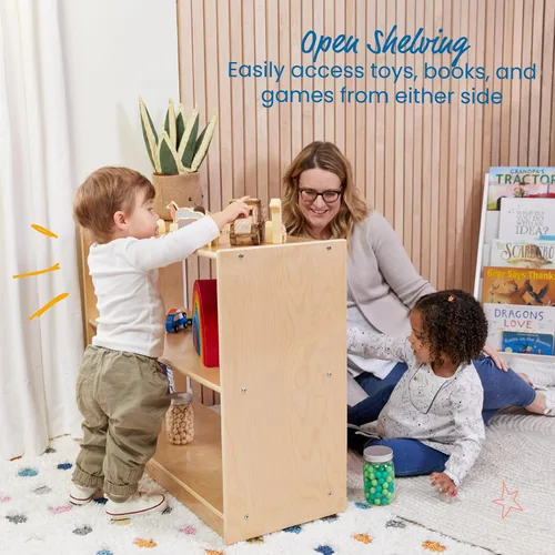 Miniatura 5 de ECR4Kids Gabinete de almacenamiento móvil de isla con 2 estantes, Muebles para aulas, Lavado gris