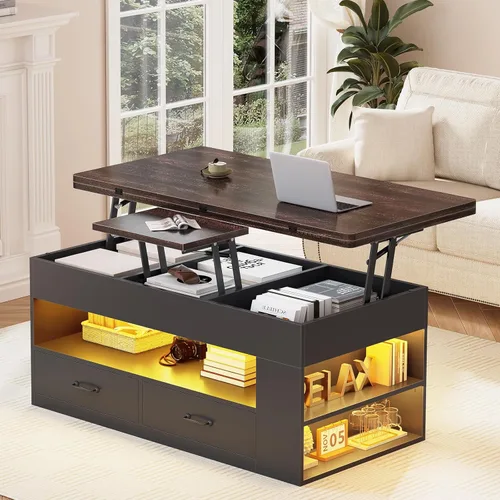 Miniatura 2 de Itaar - Mesa auxiliar con tapa elevable, mesa de centro 4 en 1 con almacenamiento y compartimento oculto, mesa de centro de estilo granja con 2