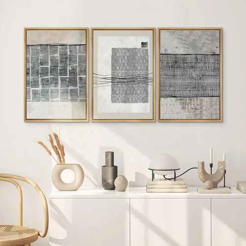 Miniatura 601 de SIGNWIN Lienzo enmarcado para pared, arte con pinceladas de flujo neutro en tonos beige abstractos, ilustraciones, arte moderno, decorativo