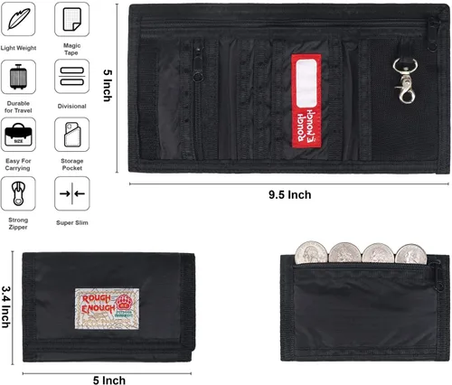 Miniatura 6 de Rough Enough - Cartera para niños con cordón para el cuello con cremallera, monedero y tarjetero color negro