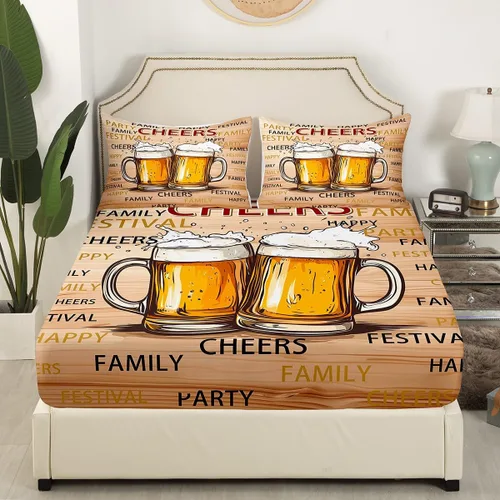 Miniatura 3 de Juego de sábanas temáticas de animación y cerveza, tamaño individual, juego de ropa de cama de 3 piezas con diseño de taza de cerveza de dibujos