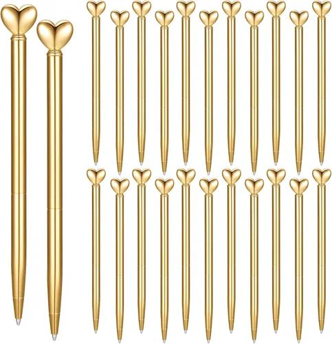 Thenshop 24 piezas de bolígrafos con forma de corazón retráctiles de metal, lindos bolígrafos de 1.0 mm, tinta negra, bolígrafos de bola