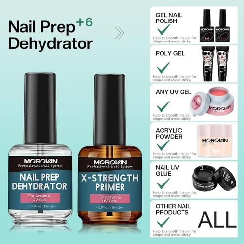 Miniatura 4 de Morovan Preparación de uñas deshidrata e imprimación X-strong, sin quemaduras y deshidratador de uñas no ácido para polvo acrílico, secado rápido