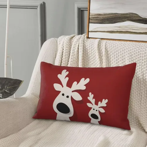 Miniatura 4 de AEIOAE Juego de 2 fundas de almohada de Navidad de 12 x 20 pulgadas, color rojo ciervo, alce y ciervo, fundas decorativas de lino de Navidad