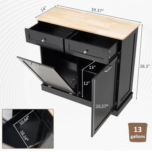 Miniatura 2 de Spurgehom Armario de basura de doble puerta para cocina, cesto de residuos de cocina, cesto de ropa sucia con puerta basculante, papelera de 13