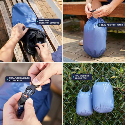 Miniatura 8 de Bee Nesting Juego de bolsas secas ultraligeras para mochileros, saco seco impermeable para camping, senderismo, motocicleta, saco de cosas ligeras