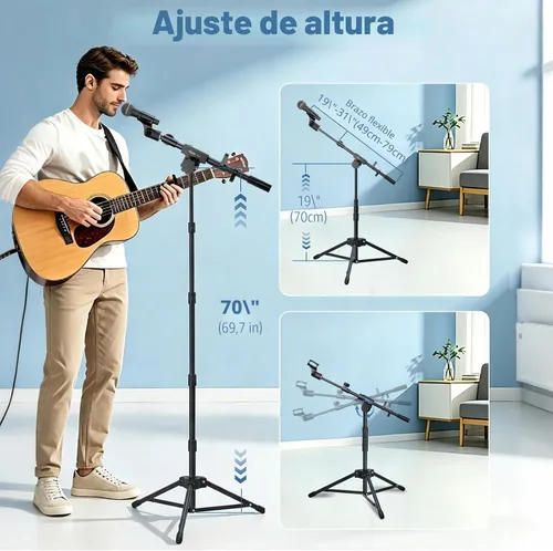 Miniatura 6 de GUITTO Soporte de piso para micrófono con soporte para teléfono/tableta, soporte de micrófono ajustable con base resistente, soporte de doble