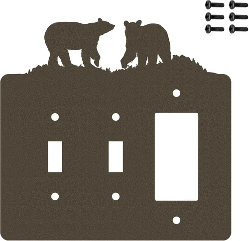 Miniatura 8 de Bear - Placa de pared para interruptor de luz de palanca doble (palanca doble, negro) - Fabricado en Estados Unidos