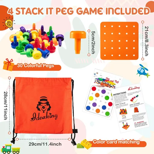 Miniatura 2 de Shappy Tablero de clavijas Montessori para niños pequeños, juguetes apilables de colores, 120 clavijas con 4 tablas de espuma, 4 juguetes educativos