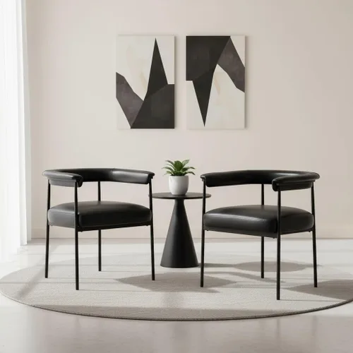LukeAlon Juego de 2 sillas de comedor de piel sintética, silla de cocina tapizada con respaldo abierto con patas de metal negro, respaldo curvado,