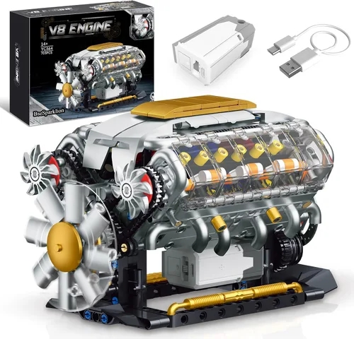 V8 Kit de modelo de motor que funciona, construye tu propio mini motor de automóvil visible, juego de construcción de experimentos de ciencia física