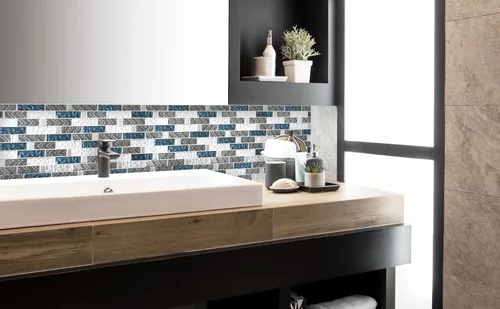 Miniatura 5 de Blujellyfish Azulejos de vidrio para pared de cocina, baño (paquete de 5 hojas)