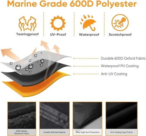 Miniatura 8 de NEVERLAND Funda impermeable para barco remolcable – Cubierta de lona de poliéster de grado marino de servicio pesado para barco que se adapta a 600D