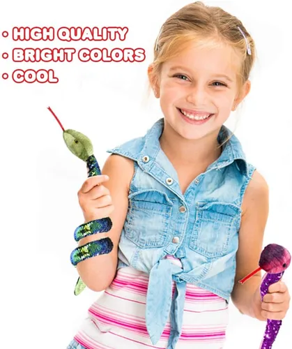 Miniatura 4 de ArtCreativity Juguetes de serpiente de lentejuelas para niños, felpa con lentejuelas que cambian de color, suministros de fiesta de la selva