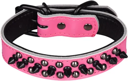 Miniatura 11 de Serijoars Collares ajustables de cuero genuino con tachuelas para mascotas pequeñas, medianas y grandes, Pit Bull, Bulldog, Pugs, Husky (M, morado)