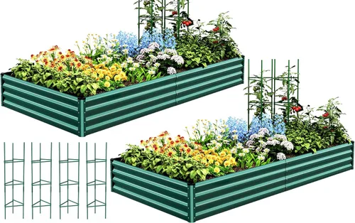 Miniatura 22 de Quictent Jardinera elevada galvanizada de 6 x 3 x 2 pies, maceta de metal sin fondo para patio trasero al aire libre, incluye 1 jaula de tomate Gris
