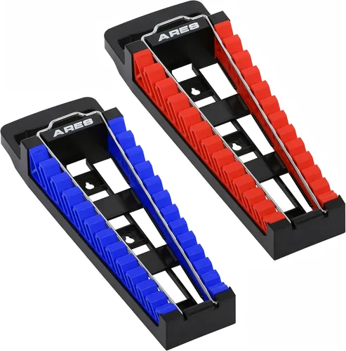 ARES 62043 - Juego de estante para llaves de 2 piezas con barra de bloqueo - El estante SAE tiene tamaños de 1/4 pulgada a 1 pulgada - El métrico