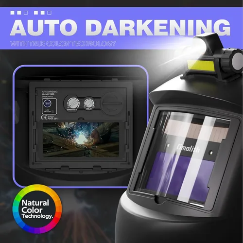 Miniatura 4 de 1/1/1/1 Casco de soldadura con oscurecimiento automático, color real, con luz, funciona con energía solar, con sombra ancha 4/9-13 para TIG, MIG