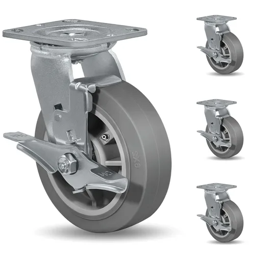 Miniatura 9 de Ruedas giratorias de alta resistencia 4x2, ruedas industriales, ruedas de goma (banda de rodadura plana), juego de 1 con capacidad de hasta 450
