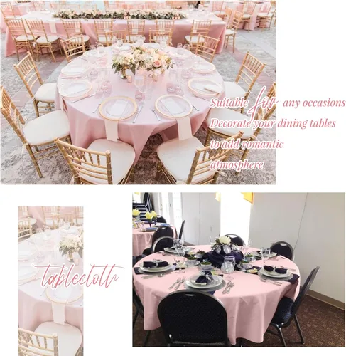 Miniatura 257 de Showgeous Paquete de 4 manteles redondos color rosa intenso de 120 pulgadas de poliéster para mesas redondas, manteles de tela decorativa lavable