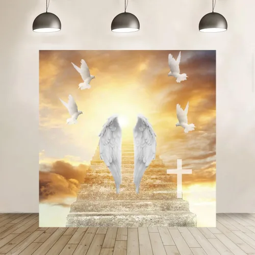 Miniatura 13 de Telón de fondo del cielo de 5x3 pies Puerta del cielo Puerta del paraíso Fondo fotográfico para niños, alfombra de baby shower, pancarta