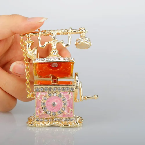 Miniatura 8 de SEVENBEES Figuras de teléfono turquesa, caja esmaltada con bisagras con cristales rosados, joyeros decorativos, coleccionables, regalos para niñas