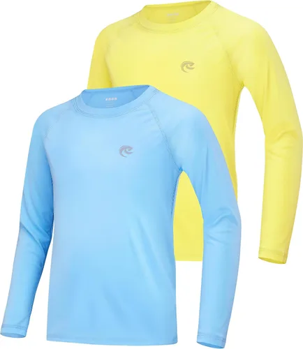 Miniatura 20 de Camiseta de natación de manga larga UPF 50+ para niños, paquete de 1 o 2 unidades de protección solar UV Rash Guard, camisetas de agua SPF