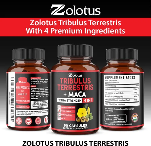 Miniatura 7 de Zolotus Cápsulas Premium de Tribulus Terrestris - Combinadas con Ashwagandha, Panax Ginseng y Maca - 90 Unidades para 3 Meses