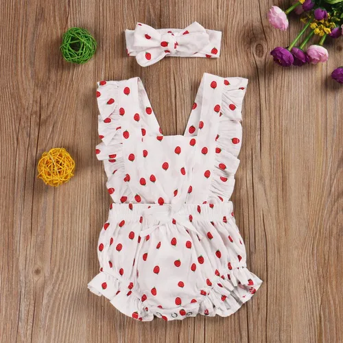 Miniatura 2 de Mameluco con volantes para niña recién nacida con diadema, ropa de verano