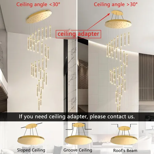 Miniatura 4 de Moderno candelabro LED de 30 luces para sala de estar, comedor y entrada, lámpara colgante dorada de cristal espiral regulable Dorado