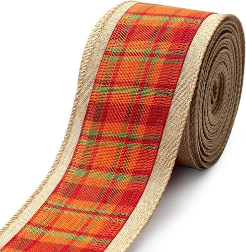 Miniatura 6 de Estivaux Cintas de otoño para manualidades y envoltura de regalos, borde con alambre de Acción de Gracias, color naranja, lazo de buralp natural
