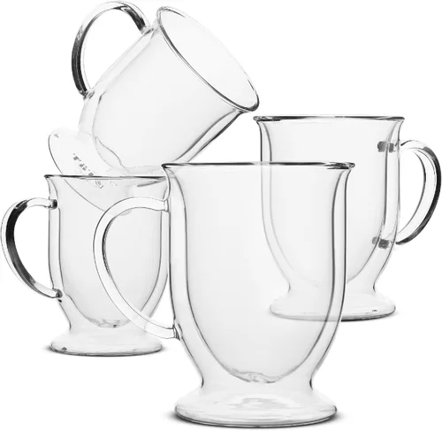 Miniatura 8 de BTAT - Tazas de café irlandés de doble pared, 10 onzas, juego de 4, tazas de café de vidrio con asa, taza de café irlandesa transparente aislada