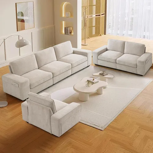 Miniatura 6 de TEKAMON Sofá Modular de 100" con Almacenamiento en los Asientos, Cómodo Sofá de Tela Chenilla de 3 Plazas para Sala de Estar, Oficina, Apartamento