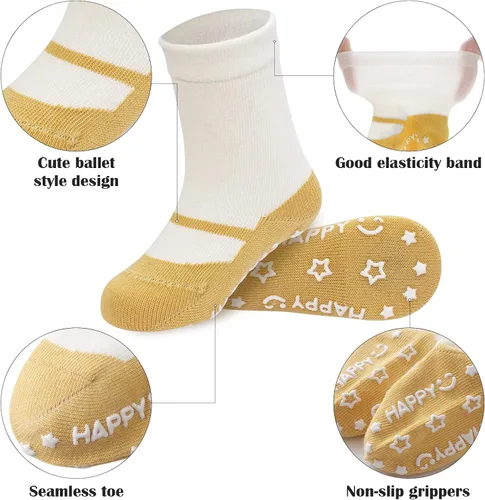 Miniatura 4 de Looching Paquete de 6 calcetines antideslizantes de algodón con empuñaduras de estilo ballet para bebés y niñas