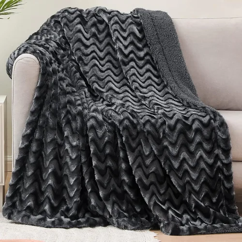 Miniatura 2 de Whale Flotilla - Manta de pelo sintético sherpa para sofá, acogedora, reversible, mullida, esponjosa, para todas las estaciones, cálida y suave, 50