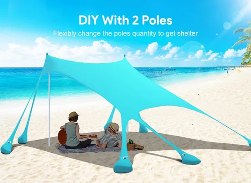 Miniatura 7 de Osoeri Beach Tent, Camping Sun Shelter UPF50+ with 8 Sandbags, Sand Shovels, Ground Pegs & Stability Poles, Outdoor Shade Beach Canopy for Camping